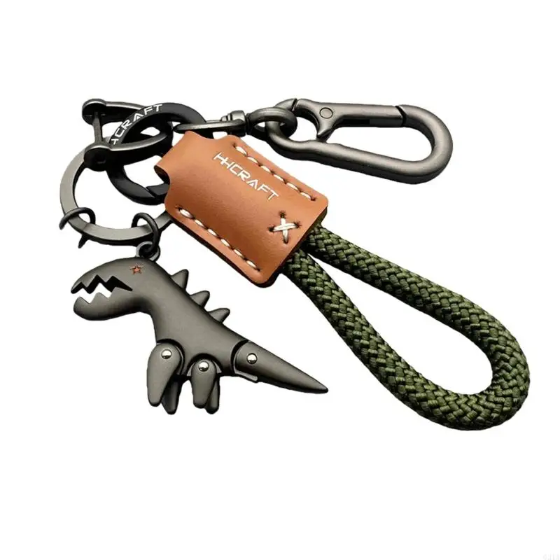 Sturdy Zinc Alloy Chain Braided Leather Rope Dinosaur Art for Key Organizati