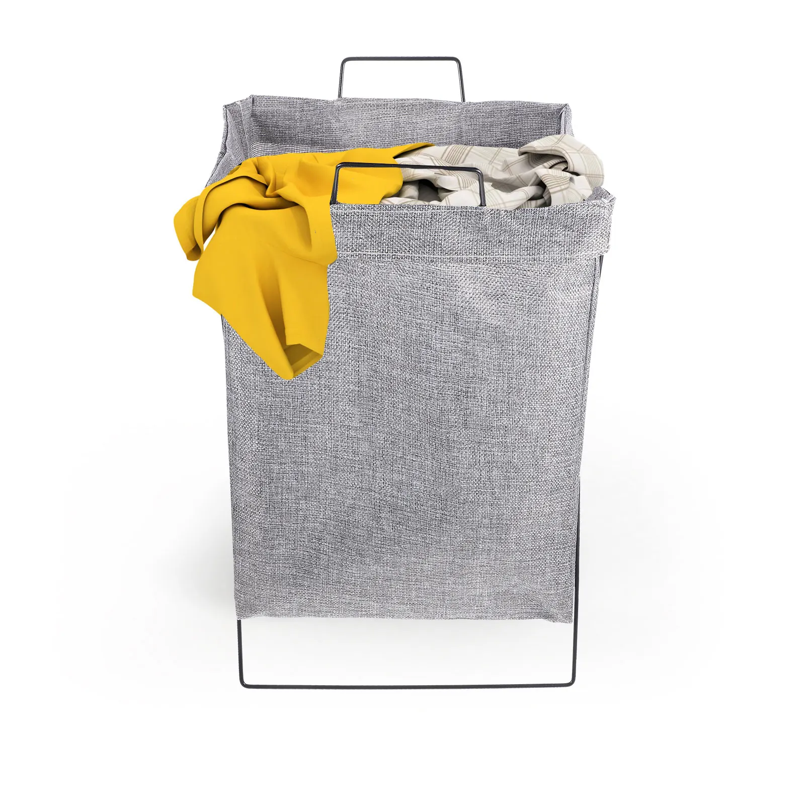 

Folding Laundry Basket Small Size Cotton Linen Fabric Iron Frame Clothes Storage Baskets Foldable Hamper Home