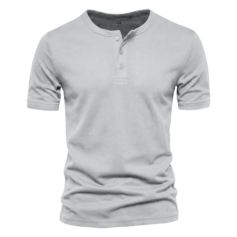 Herren Schnelltrocknendes Eyelet Henry Kurzarm-T-Shirt, Einfarbig mit Rundhalsausschnitt, Sommer Casual Slim Fit Muskel-Gym-Top, 1 Stück – Detail 7