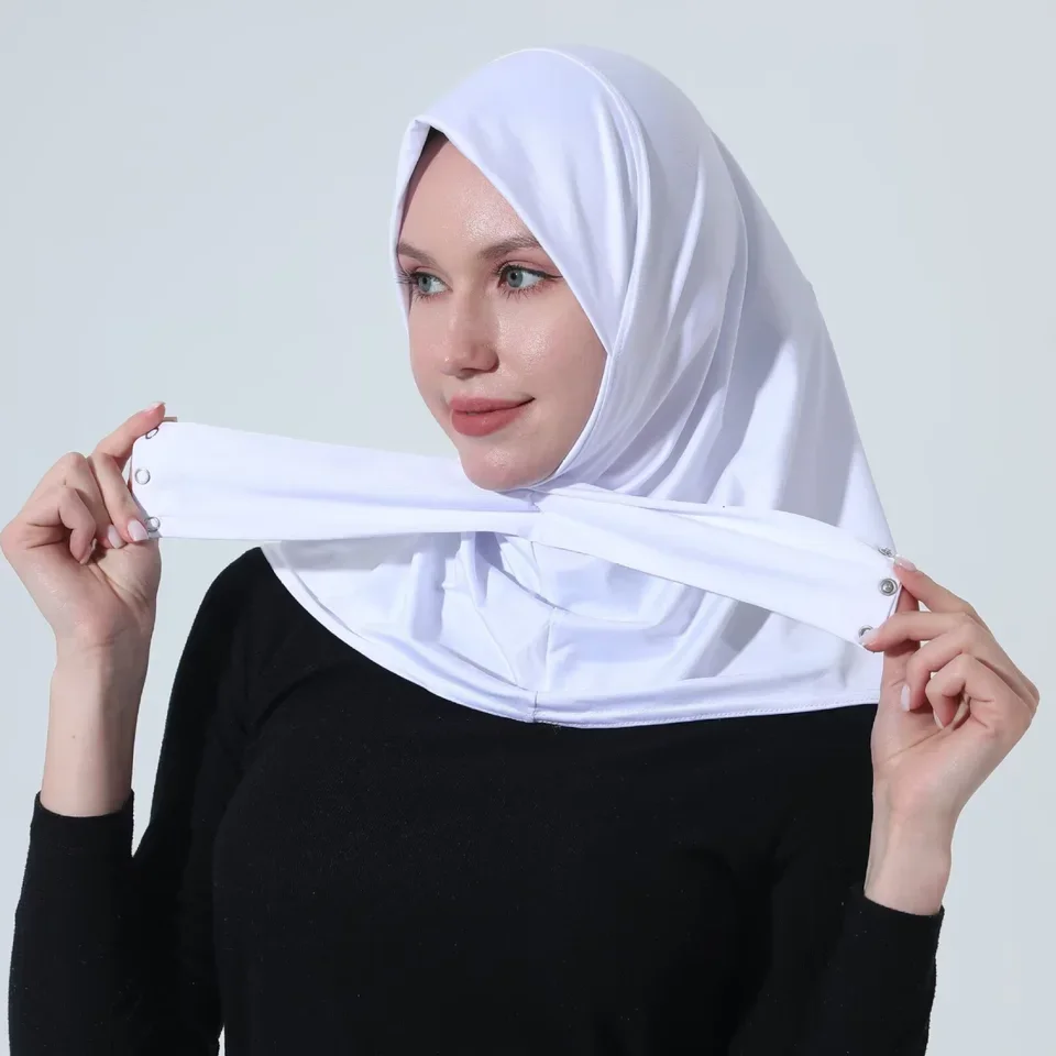 

Muslim Fashion Scarf Cap - Simple Solid Color Hijab with Front Cross Strap, Integrated Head Cover, Breathable & Anti-Sand