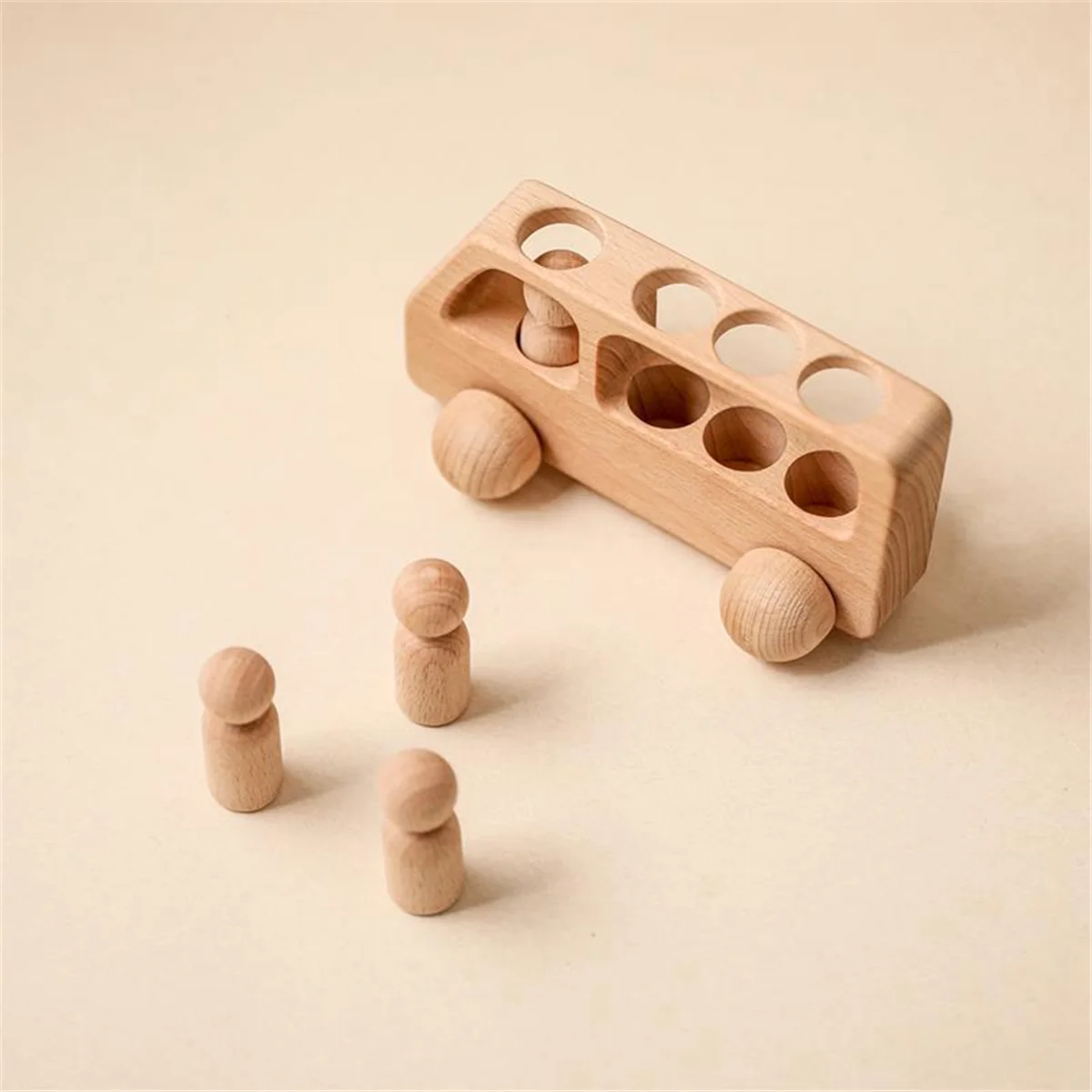 Kit da gioco per autobus in legno per esterni Blocchi educativi per autobus in legno per bambini Auto in legno naturale Piccola bambola Giocattoli per la dentizione Regali di compleanno