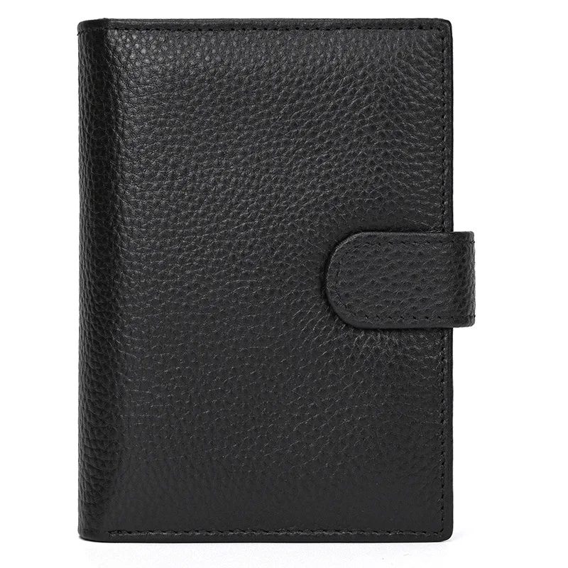 Dompet Kulit Asli Pendek Hitam untuk Pria Tas Clutch Kulit Sapi Asli Mini Tempat Kartu Dompet Koin Dengan Kotak Hadiah