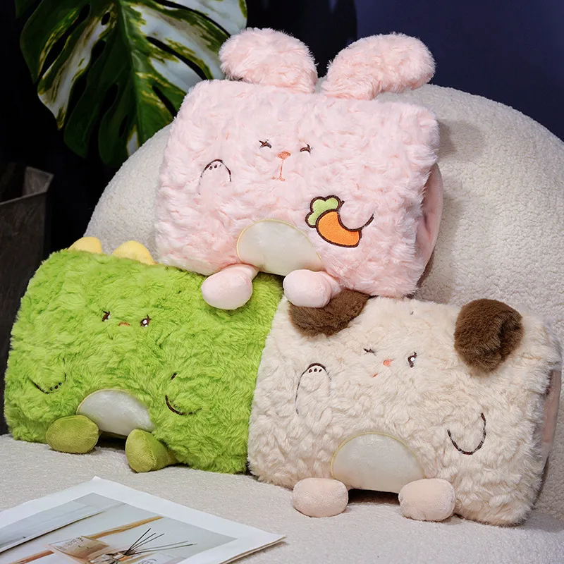 الكرتون الأرنب الفراء غطاء اليد الدافئة أفخم Kawaii دمية على شكل حيوان الكلب القط لعبة الدجاج ديناصور لينة هدية للأطفال #4