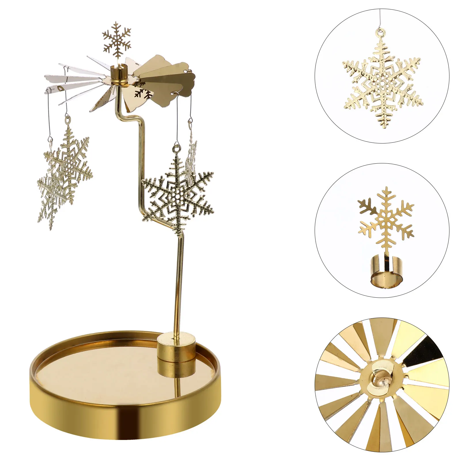 

Indoor Rotating Candlestick Christmas Holder Gold Metal Rotatable Rotary Spinning
