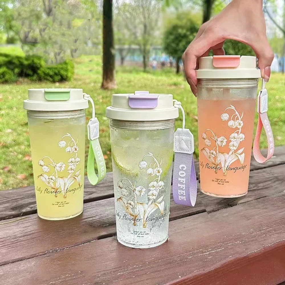 

Cute 600ML Water Cup Plastic Large Capacity Straw Cup Leak-Proof Orchid Sport Water Bottle Children Birthday Gift