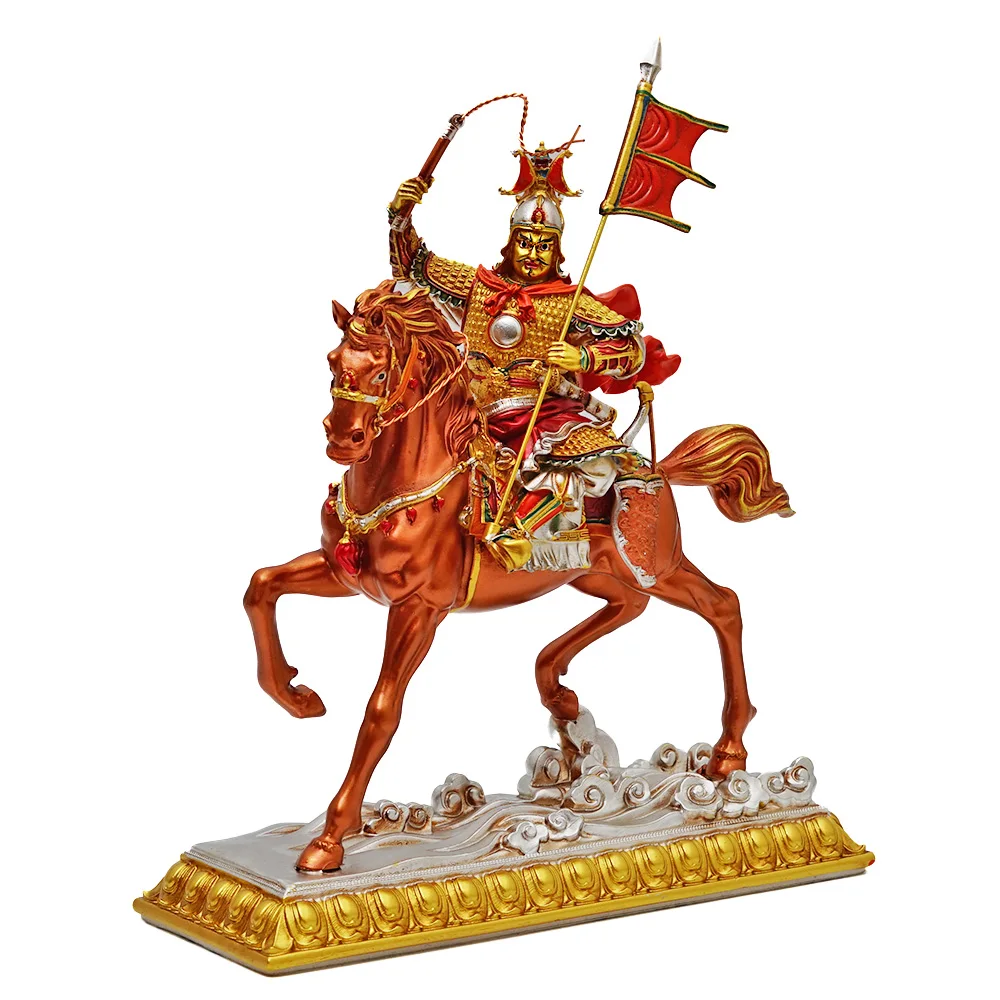 Tibetan Gesar King Resin Statue Buddhist Blessing Desktop Ornament Gift Boxed Good Luck Decor