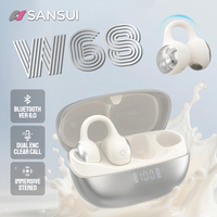 Sansui W68 On-Ear Earclip Bluetooth Earphones Open Ear Bluetooth 6.0 Headphone ENC Call Noise Cancelling TWS Earbuds with APP