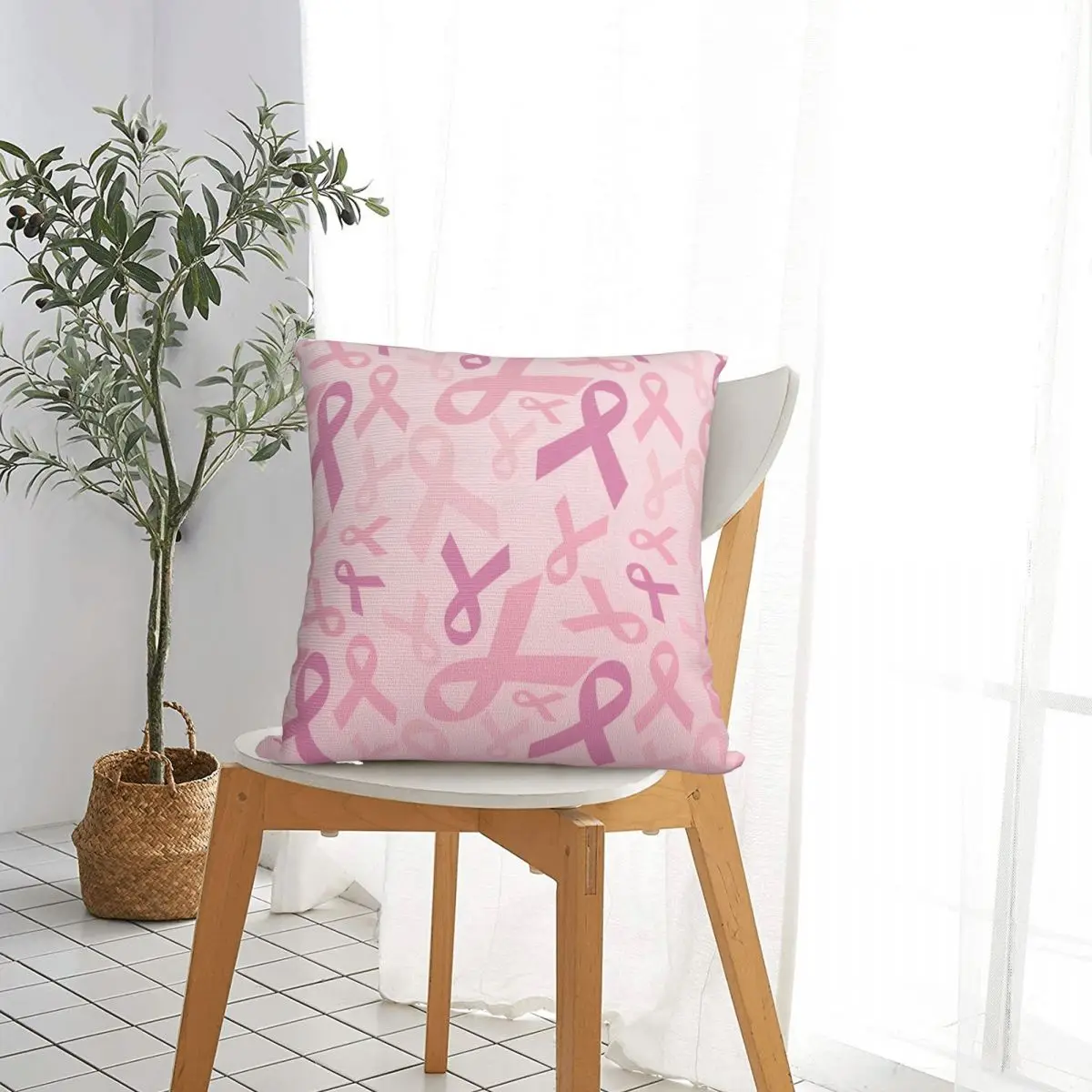 Pink Ribbon Pillowcase Polyester Cushion Cover Decor Breast Cancer Awareness Throw Pillow Case Cover Seat Zipper 45*45cm