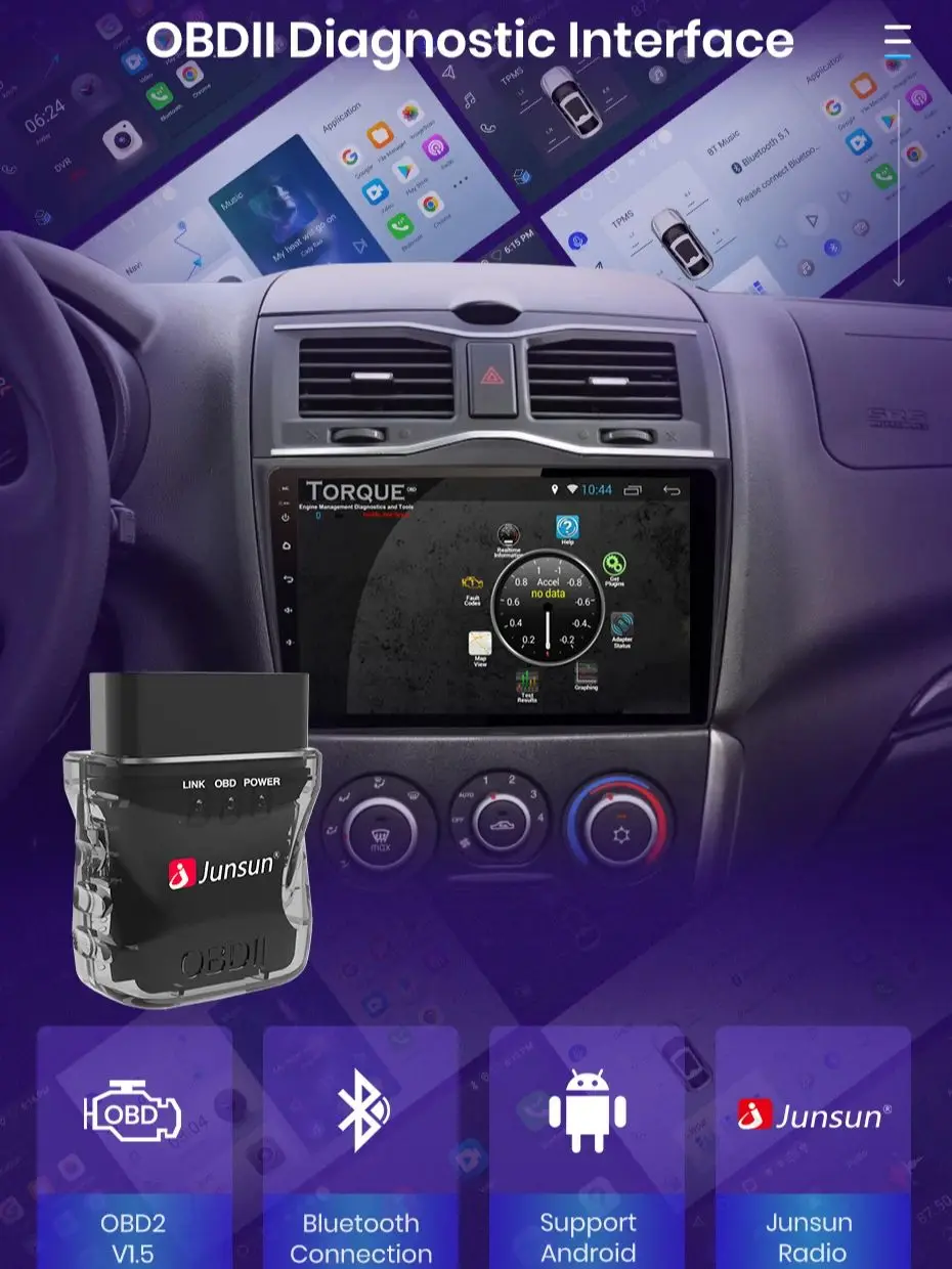 Junsun Radio Samochodowe Skaner Auto mini ELM327 Bluetooth OBD2 Adapter Narzędzie Diagnostyczne do Samochodu Skaner — 2
