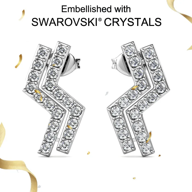 

Daisini 925 Sterling Silver Stud Earrings with Swarovski Crystals Geometric Design Novel Piercing for Women Men Fine Jewelry