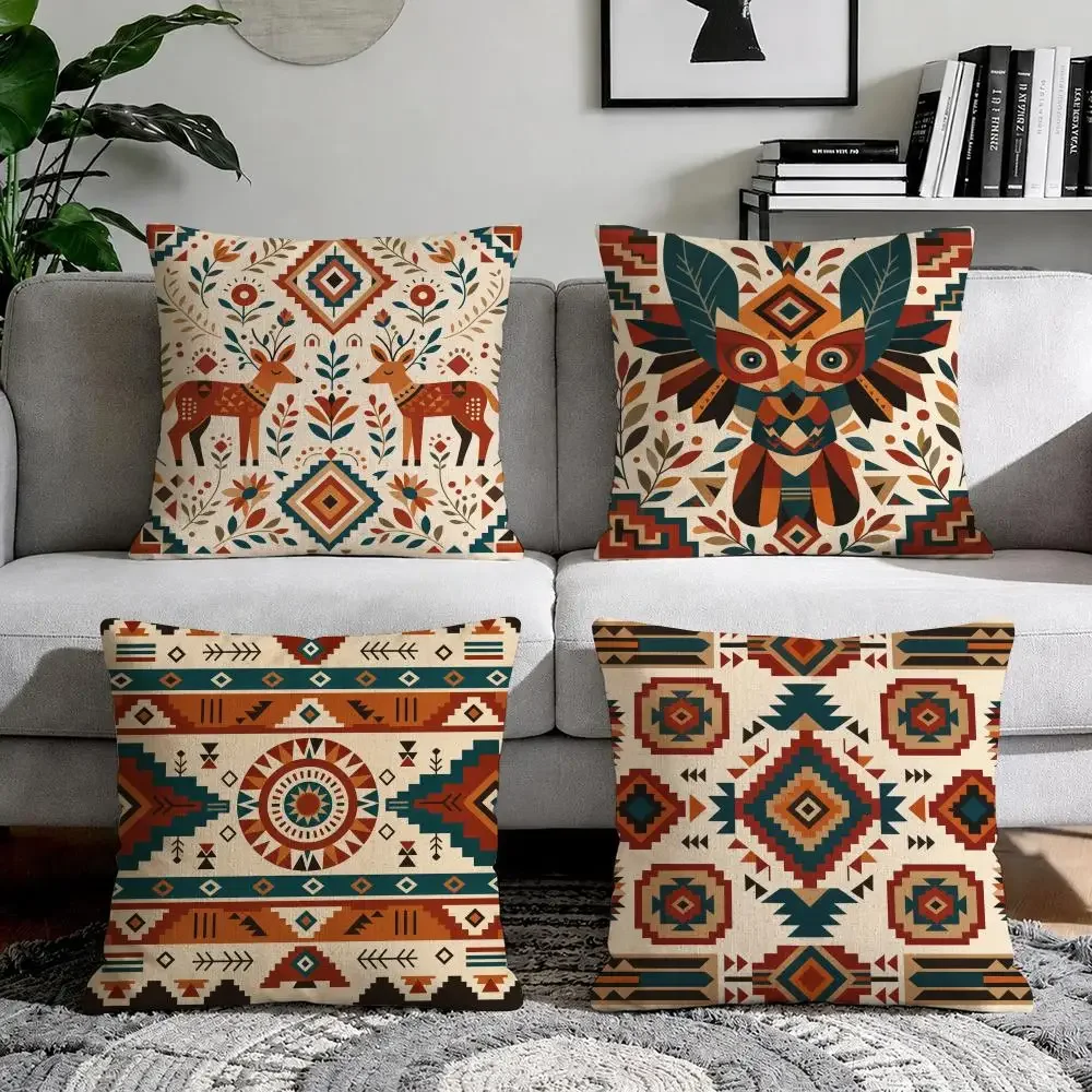 Eagle Bohemia Cushion Cover Natural Breathable Durable Linen Printed Decor Pillow Case Sofa Bedroom