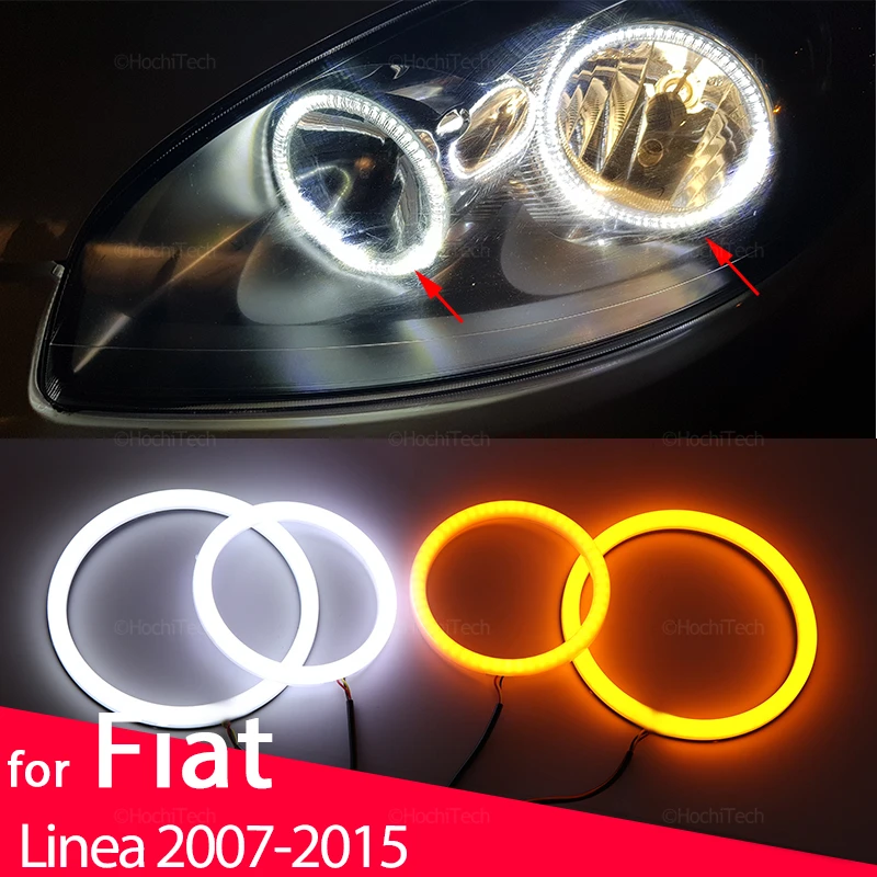 

White & Yellow Cotton Smd LED Headlight Angel Eyes Bulb Halo Ring Lamp for Fiat Linea 2007-2015 Car-styling Accessories