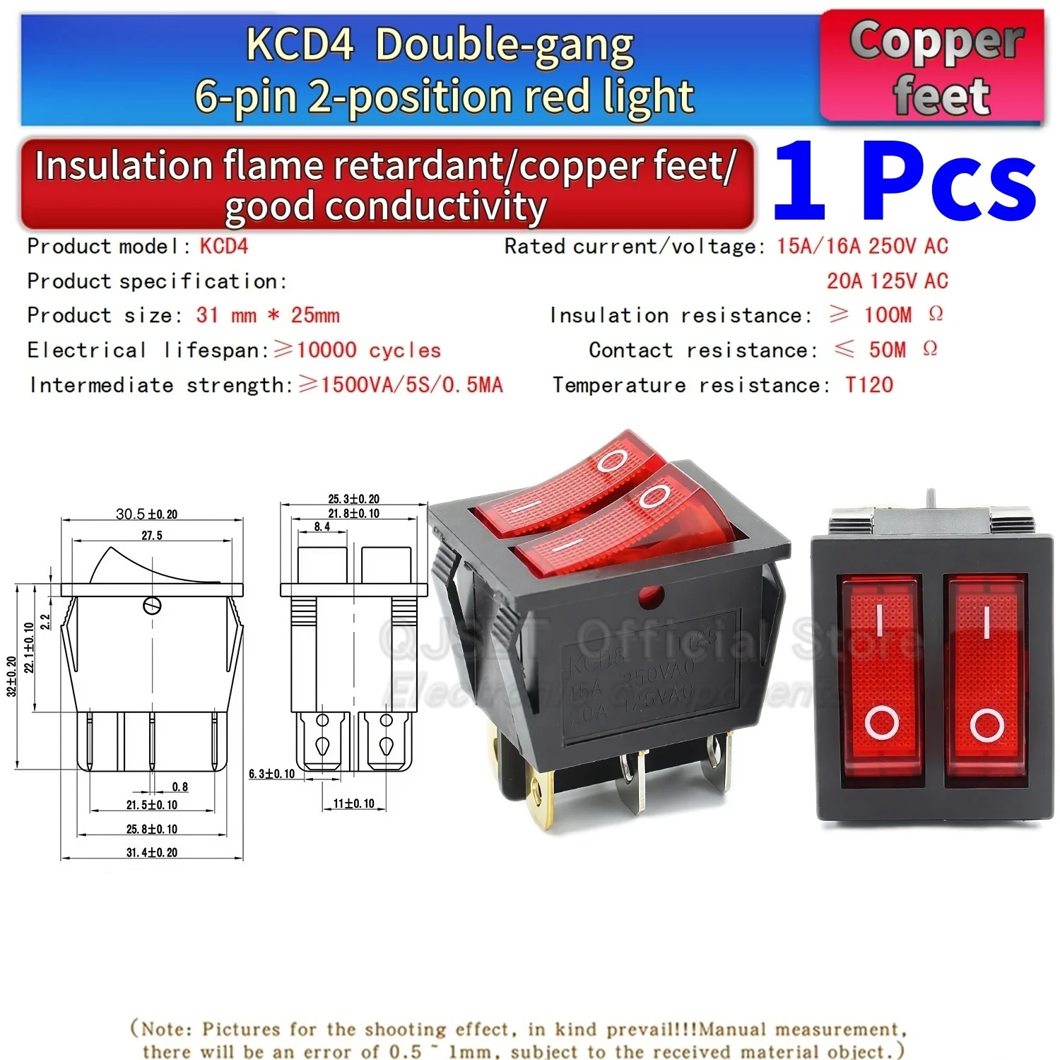 1 Stück KCD3/4/8 Dual 6-Pin/Dreifach 9-Pin 2/3-Gang Netzschalter, Rot/Grün Beleuchteter EIN-AUS-EIN Elektro-Wok-Schalter 15A 250V 20A – Detail 5