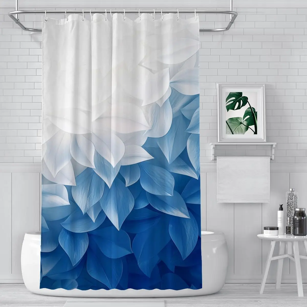 

Сине-белая занавеска для душа с переплетающимися листьями, простой тканевый дизайн для декора стен ванной комнаты