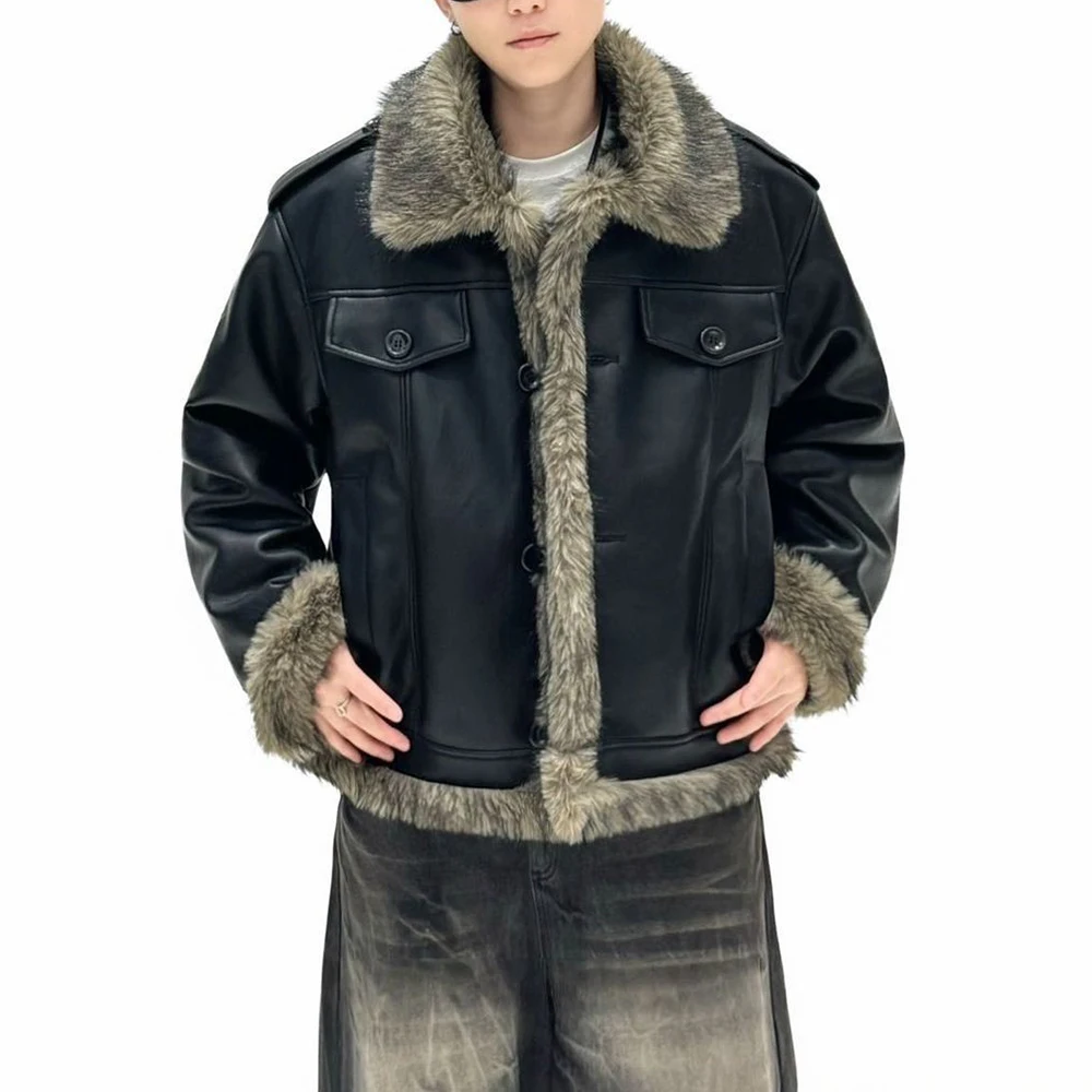 

Мужская зимняя куртка из искусственной кожи, пушистая теплая мотоциклетная куртка, модная повседневная уличная удобная верхняя мужская одежда, новинка 2026 г.