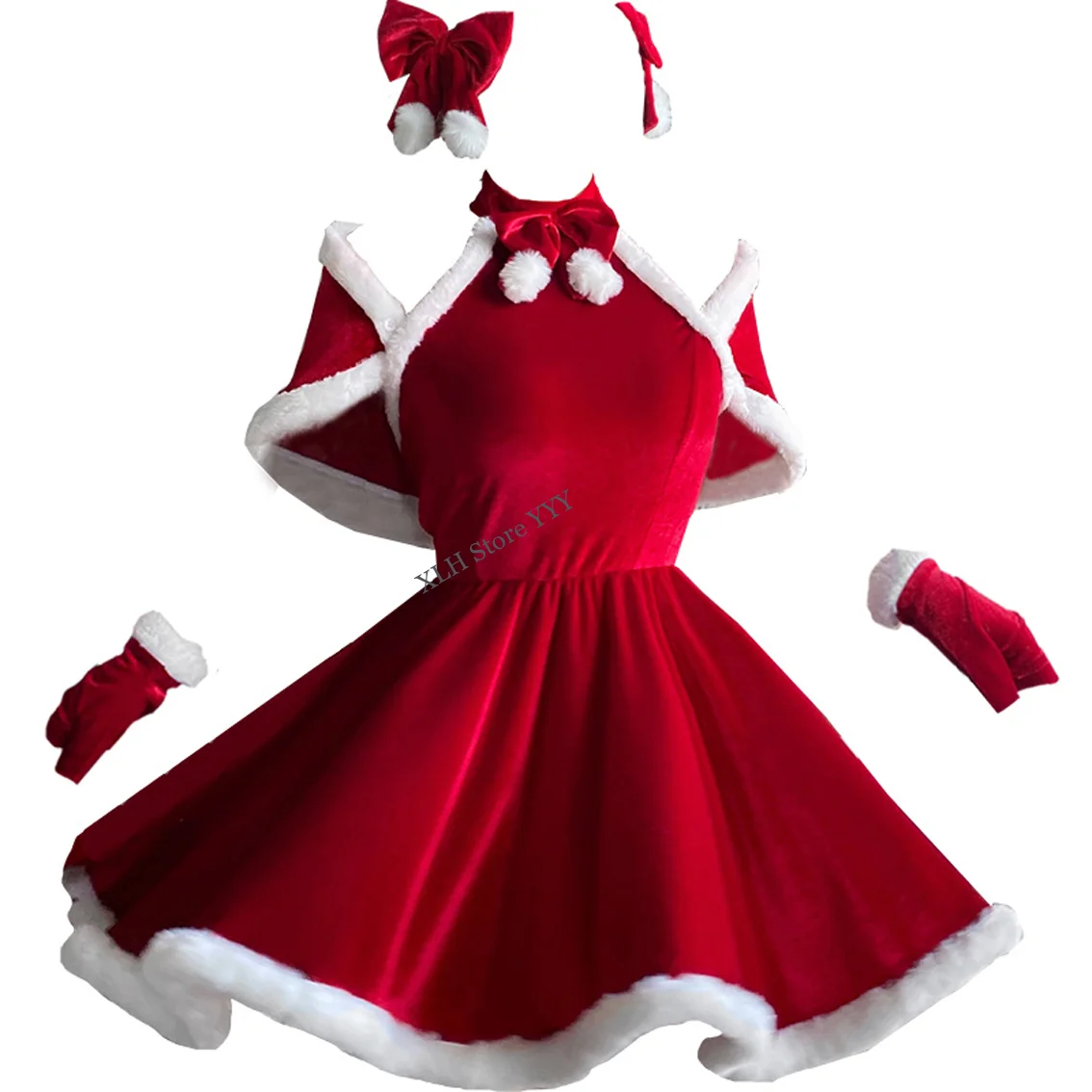 Disfraz de Navidad para mujer, disfraz Sexy de Papá Noel, lencería, vestido rojo de invierno, uniforme de camarera de sirvienta