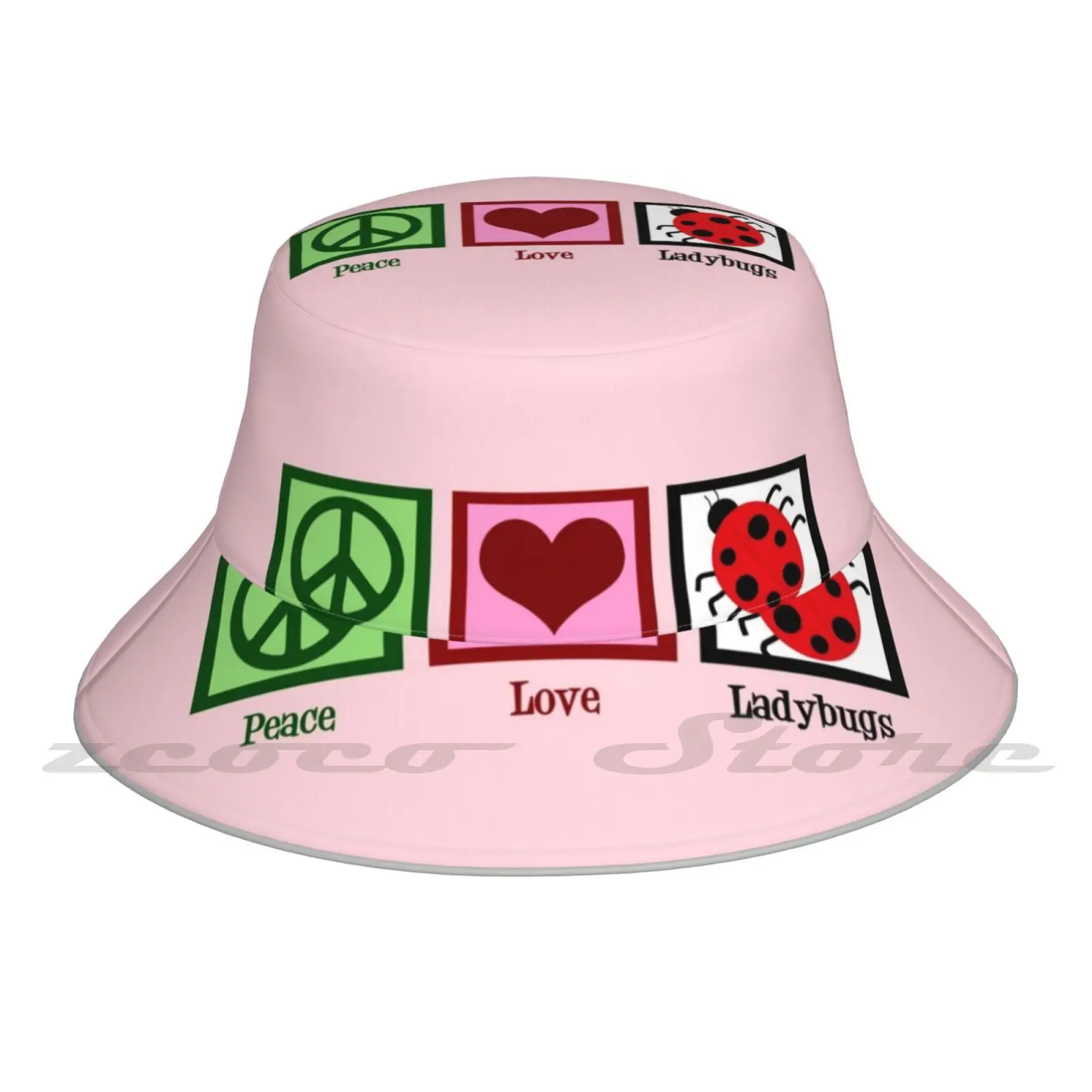 Peace Love Bucket Hat Fashion Soft Personalized Pattern Gift Cap Bugs Cute I Love Peace Love Lady Bugs Insects Lady Bugs Girl