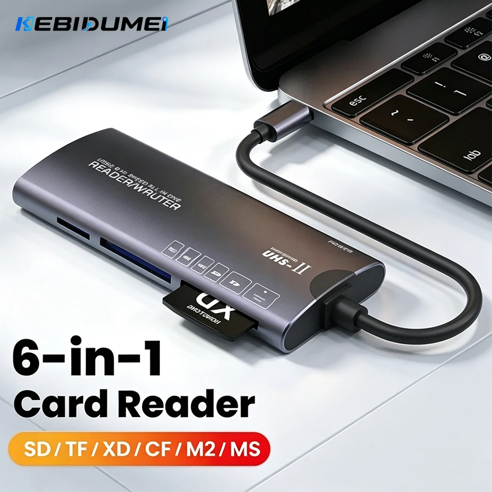 KEBIDUMEI 6 IN 1 USB2.0 Multifunctional Reader SD/TF/XD/CF/M2 Memory Card Adapter Suitable For Computer High-speed Data Transfer