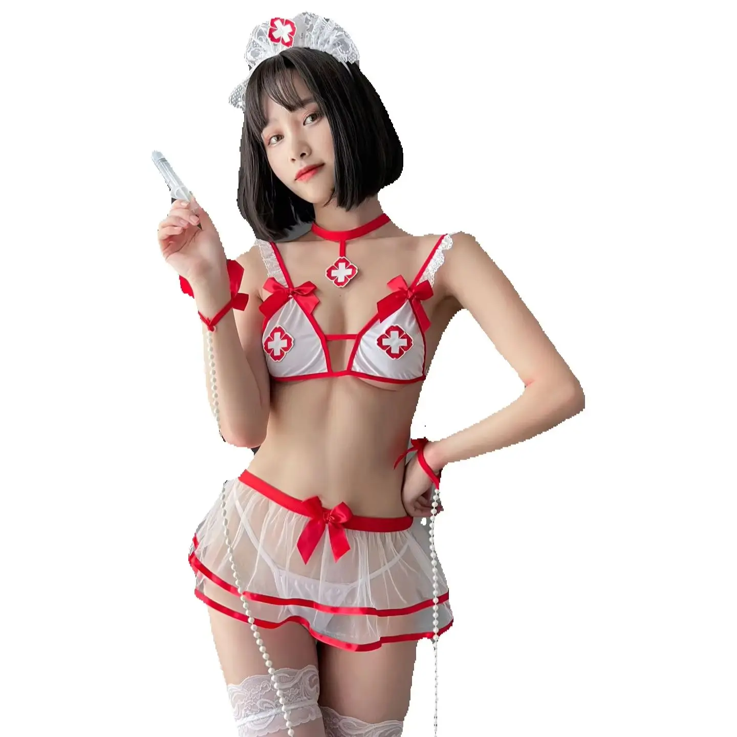 

Student New Uniform Sexy Hollow Out Lovely Mature Charm Elegant Lace Temptation Campus Free Role Playing Passion Skirt Set CEXO