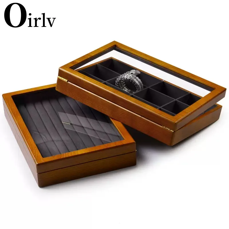 Oirlv Retro Wooden Jewelry Box Ring Necklace Bracelet Display Case Jewelry Case Transparent Jewelry Organizer Case For Women