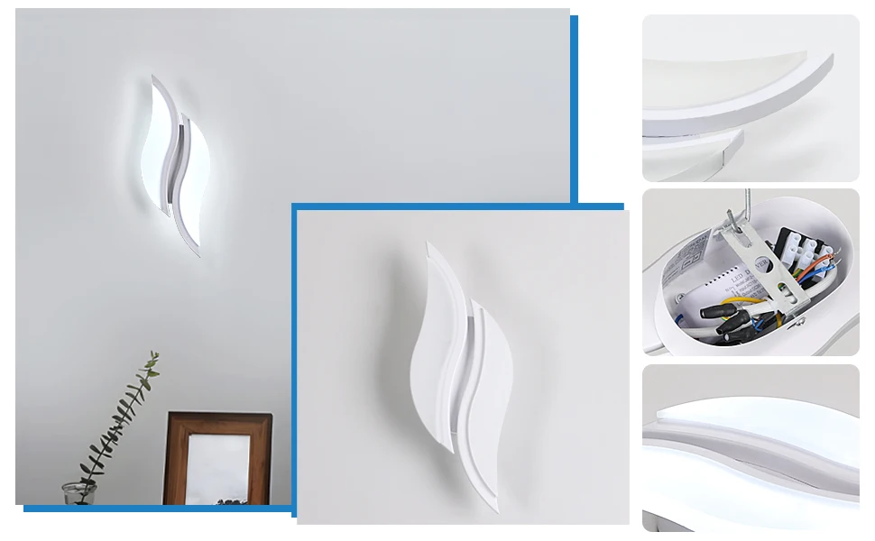 Moderne LED-Wandleuchte für Innenräume, 12W Weiße LED-Wandlampe, 6500K Kaltlicht, Acryl-Blattförmige Wandleuchte für Schlafzimmer – Detail 10