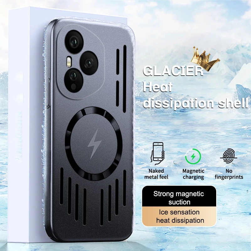 Weiche PC Metall Malerei Wärmeableitung Magnetische Fall Für HONOR 400 Pro Globale X9C Smart Magie 6 7 8 Pro Lite Zurück Abdeckung