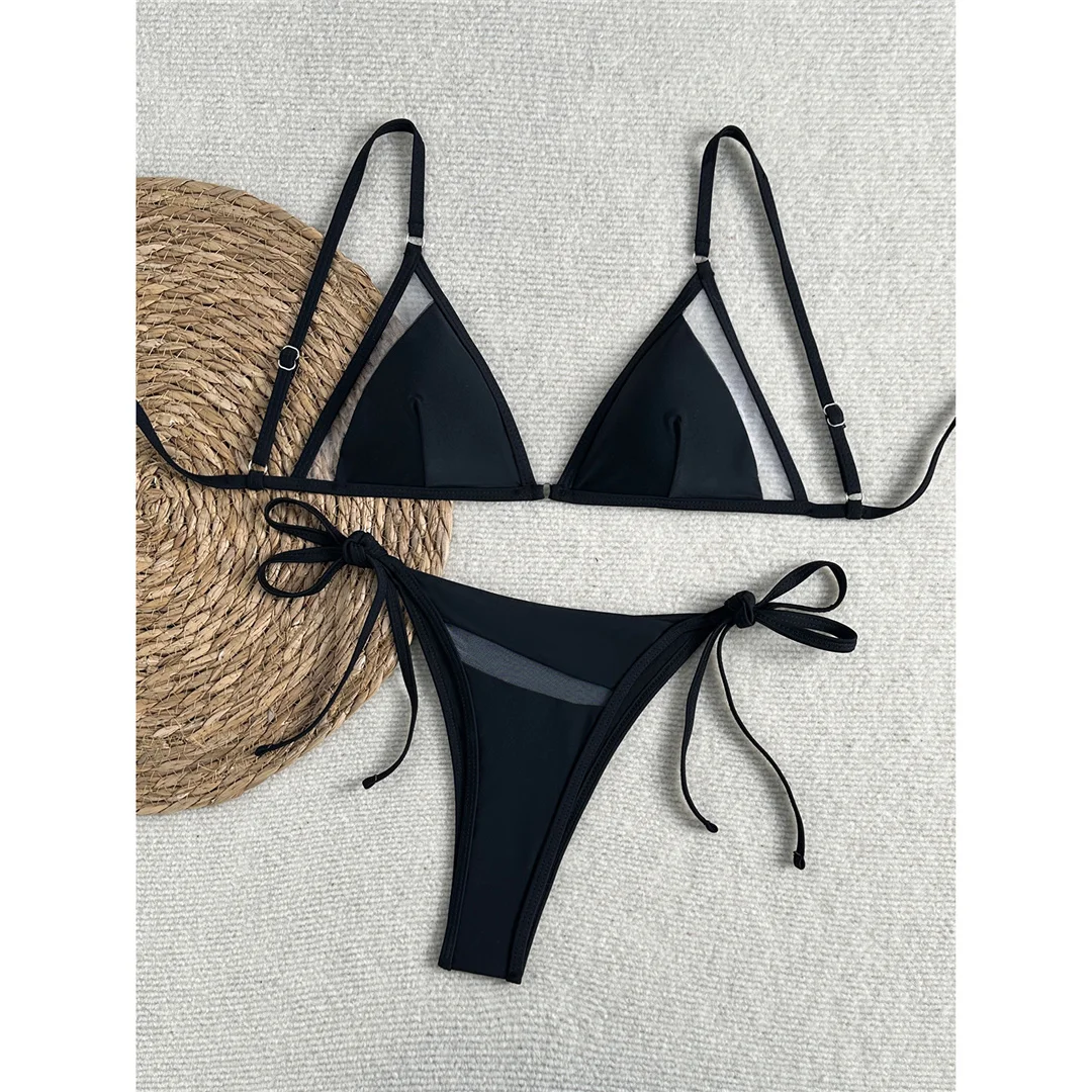 Sexy Mesh-Bikini, durchsichtiger Badeanzug für Damen, zweiteiliges Bikini-Set, hoher Beinausschnitt, mit Trägern, Badebekleidung, Badeanzug, Modell V8070. – Detail 6
