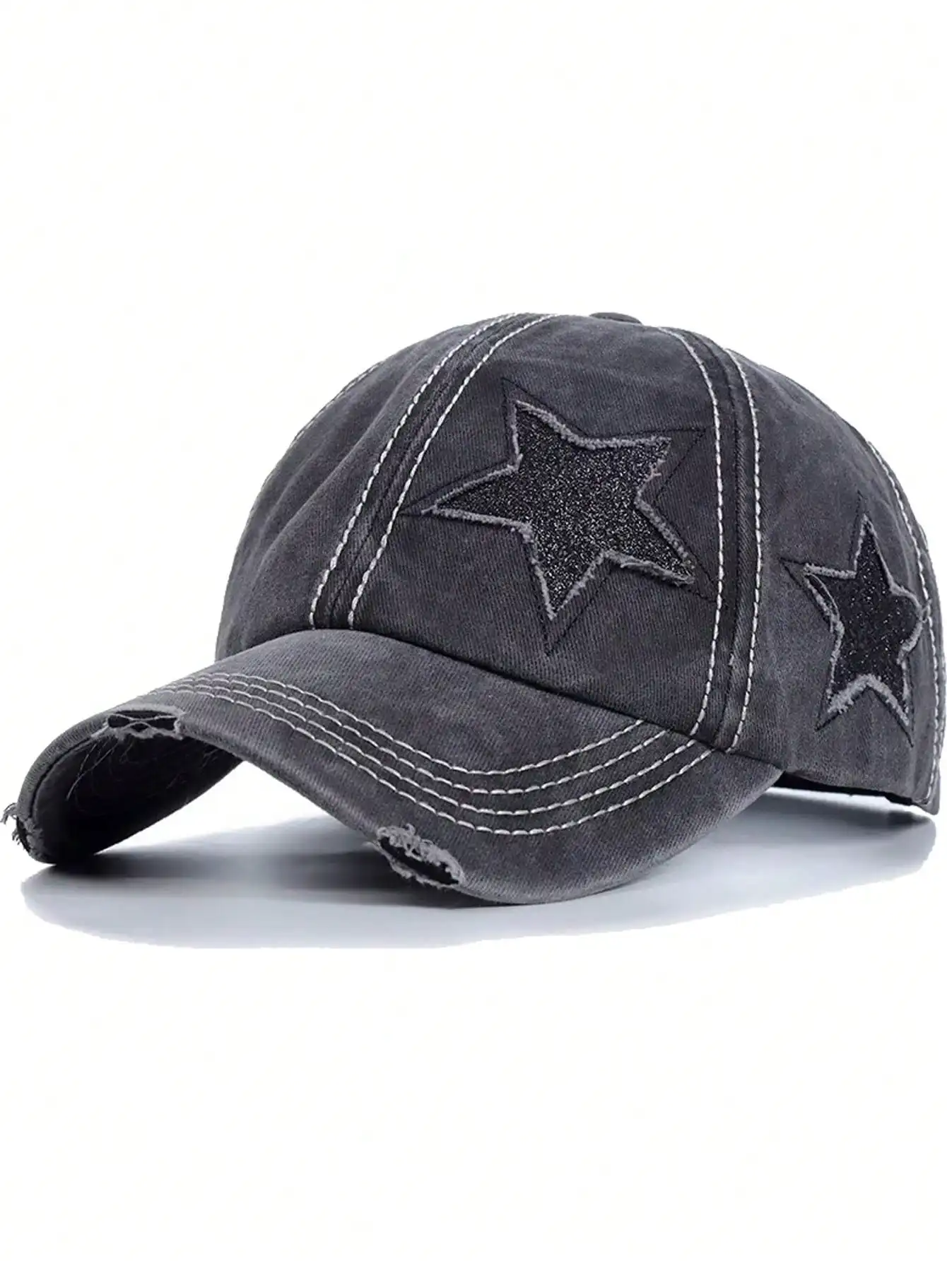 1 Piece Wash Worn-Out Ponytail Baseball Cap With Powder Dispersed Five-Pointed Star Pattern, Unisex, Adjustable Outdoor Sun Protection Casual Soft Top Hat For Spring And Autumn, Travel, Beach Vacation, Outdoor Activities Sun Hat, Y2K Style Youth Hat