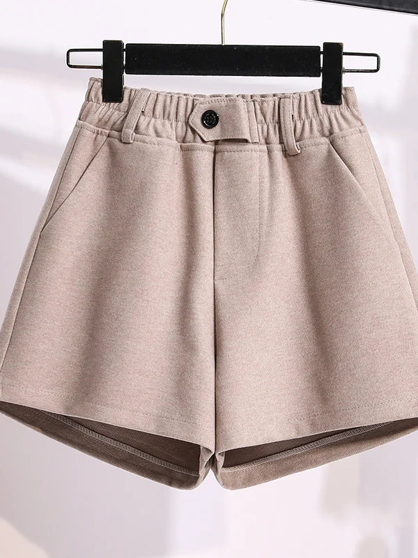 High Waist plus Size Women's Trousers Autumn Winter Woolen Short Pants Outwear Bootcut Pants Casual Style Basic Color
