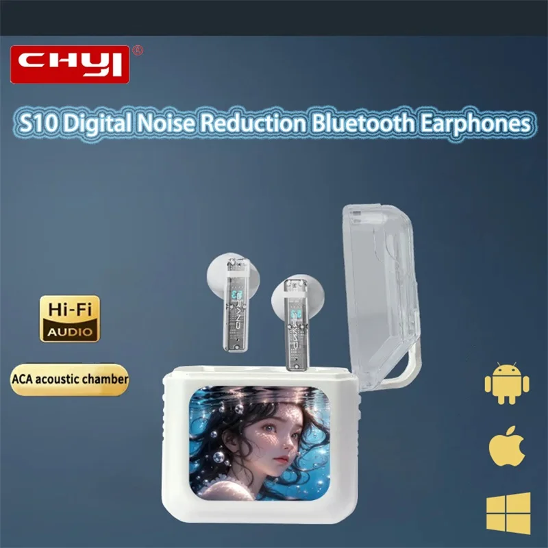 Chuyi S10 Auricolari Bluetooth wireless con schermo a colori Touch screen manuale ANC Auricolari intelligenti con riduzione del rumore nell\'orecchio