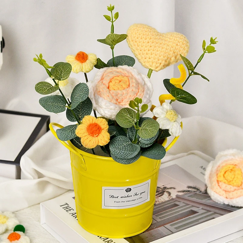 

Букет искусственных цветов для вязания крючком, подарки на день учителя, украшение для спальни