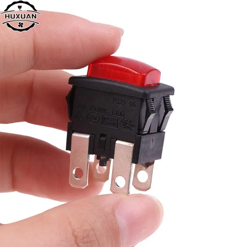 1pc PS21-16 Self-Lock On Off Push Button Rocker Switch With Light Vacuum Cleaner Heater Electrical Touch Switch 4Pins 16A Socket