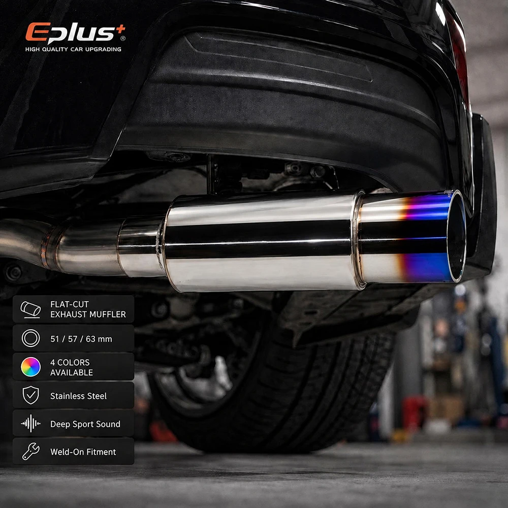 EPLUS Universeller Auto- und Motorrad-Auspuff-Schalldämpfer aus Edelstahl mit gerader Schnittspitze, Auto-Auspuff-Resonator, 51/57/63mm Einlass – Detail 4