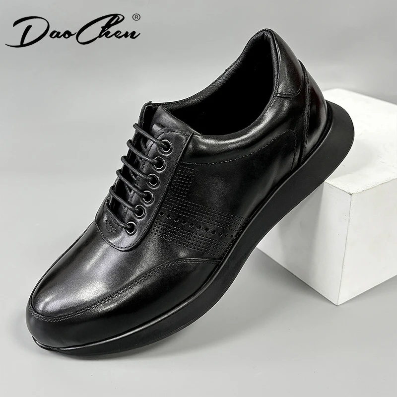 Chaussures en cuir décontractées pour hommes, baskets provoqué respirantes, chaussures de sport confortables, noir, sangle bleue, luxe