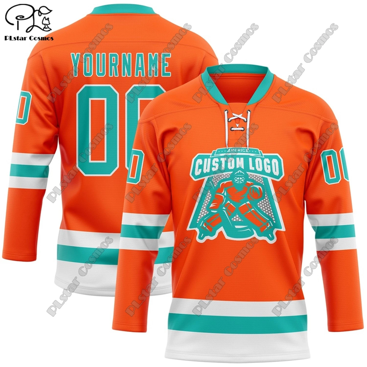 

New Lace-Up Hockey Jersey Color Series V-Neck Long Sleeve Personalized 3D Printed Casual Sports Shirt Team Gift X-22