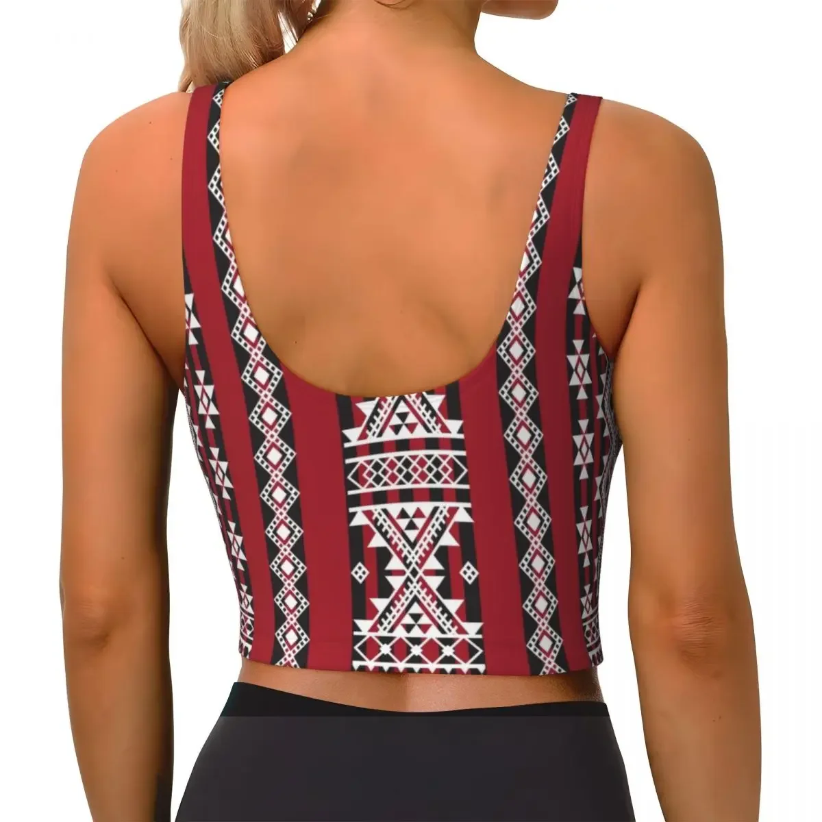 カスタム Kabyle カーペット幾何学アートワークアウトクロップタンクトップ女性のためのシームレスな Amazigh ベルベル装飾ランニングヨガスポーツブラ