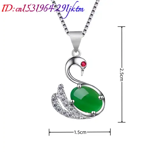 Green Natural Jade Swan Pendant Necklace 925 Silver Carved Gemstone Charm Fashion Accessories Amulet Real Jewelry - Image 2