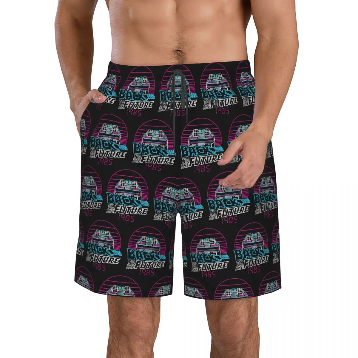 

Back To The Future 80s Delorean Future 1985 Trunks Beach Board Shorts Casual Quick Dry Swimming Summer Men Pants