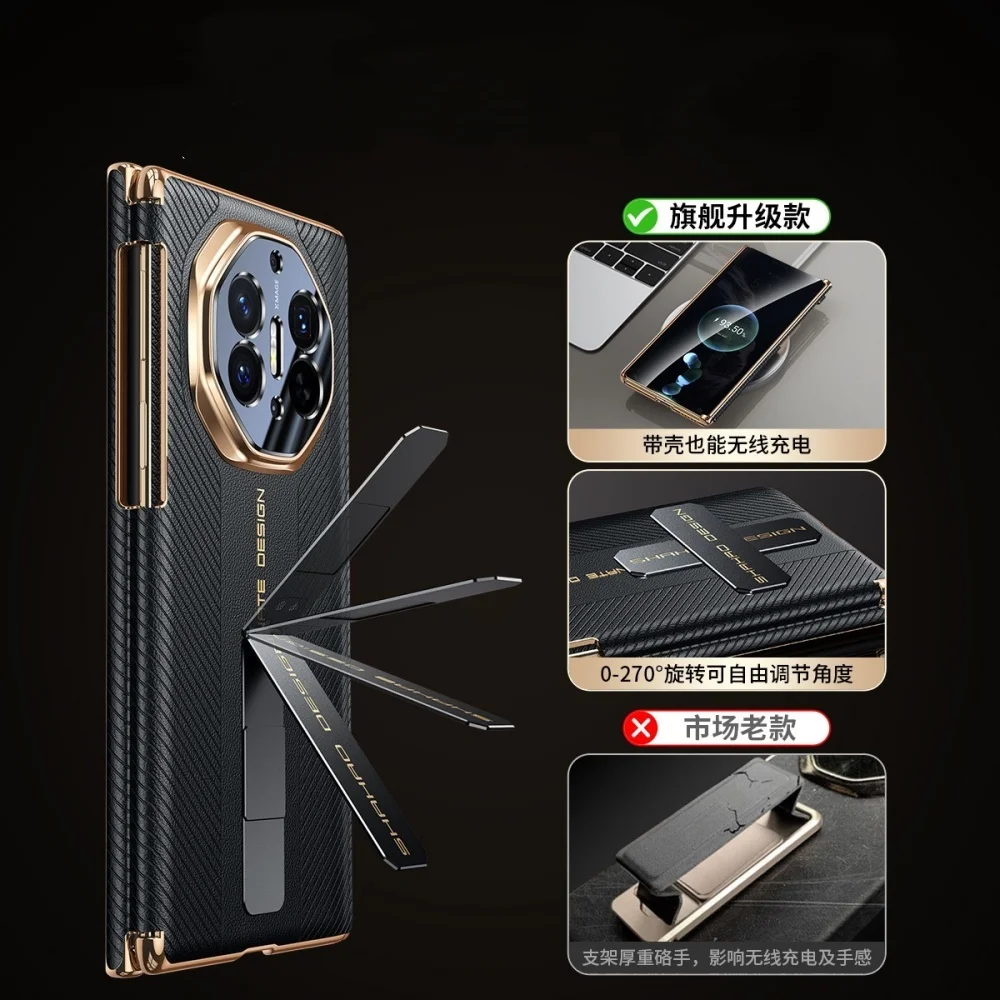 

Top Natural Cowhide Leather Double Hinge Case For Huawei Mate XT XTS Bracket Cover