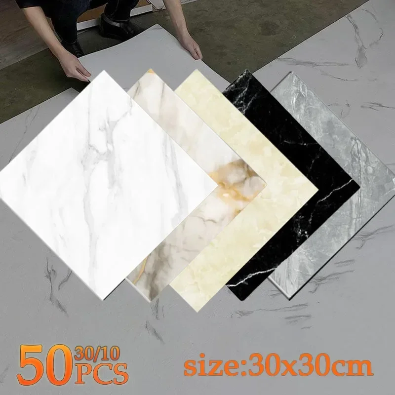 

10/30/50PCS Simulated Thick Marble Tile Wall Sticker PVC Waterproof Self-adhesive Living Room Toilet Kitchen Home Floor Stickers