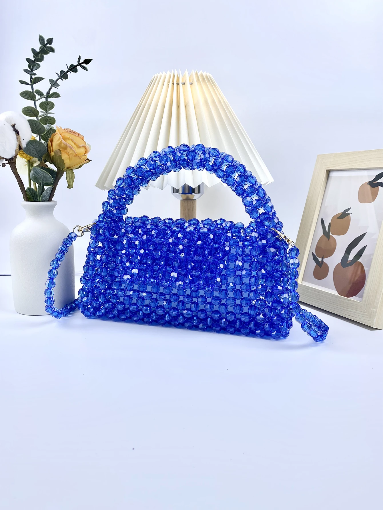 New French Casual Celebrity Elegant and High Quality Beaded Knitted Pillow Type Handheld Crossbody Dual Purpose Acrylic Bag