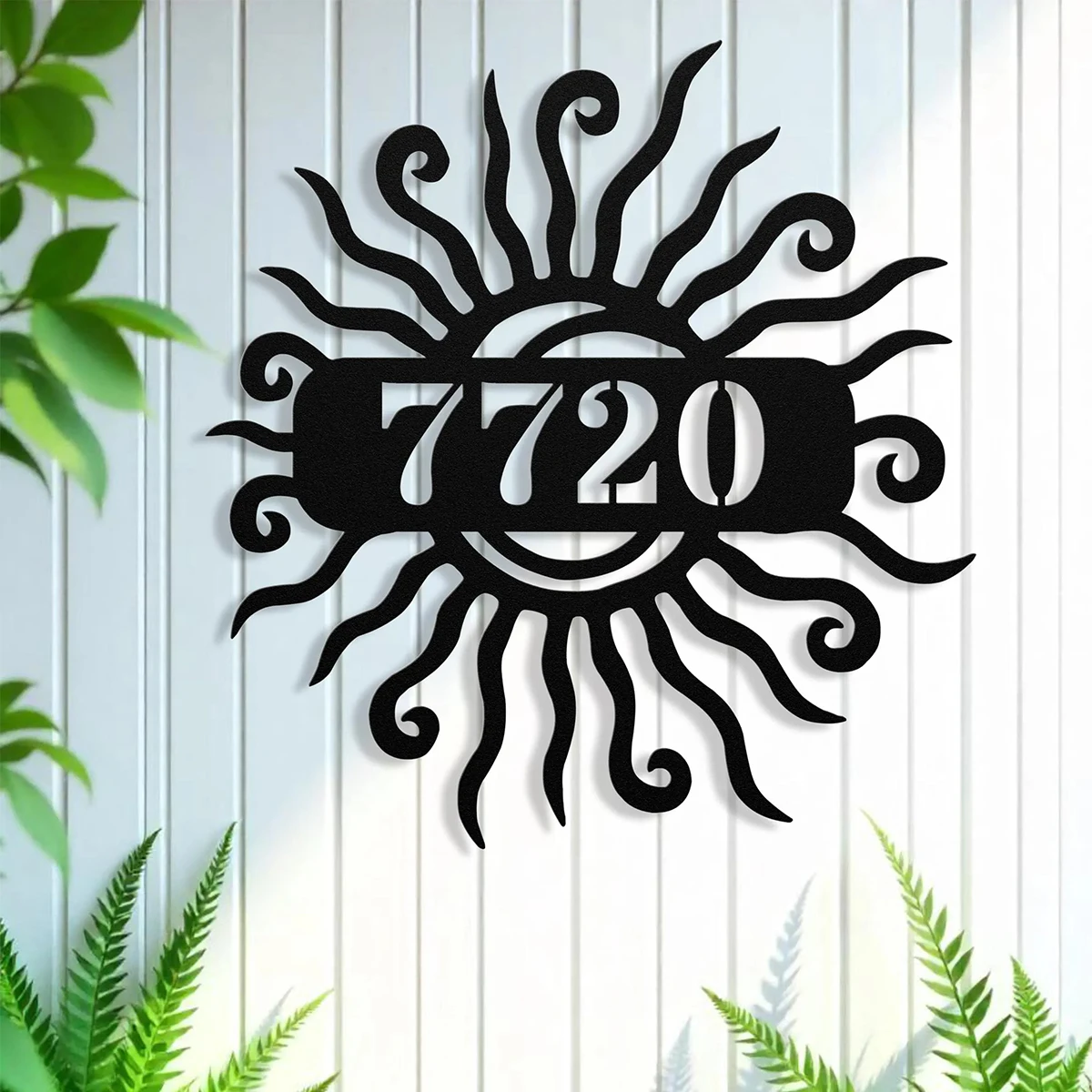علامة عنوان الشمس المعدنية رقم العنوان علامة أرقام المنزل المعدني الشمس جدار الفن علامة عنوان مخصصة ديكور الباب الأمامي دوامة الشمس