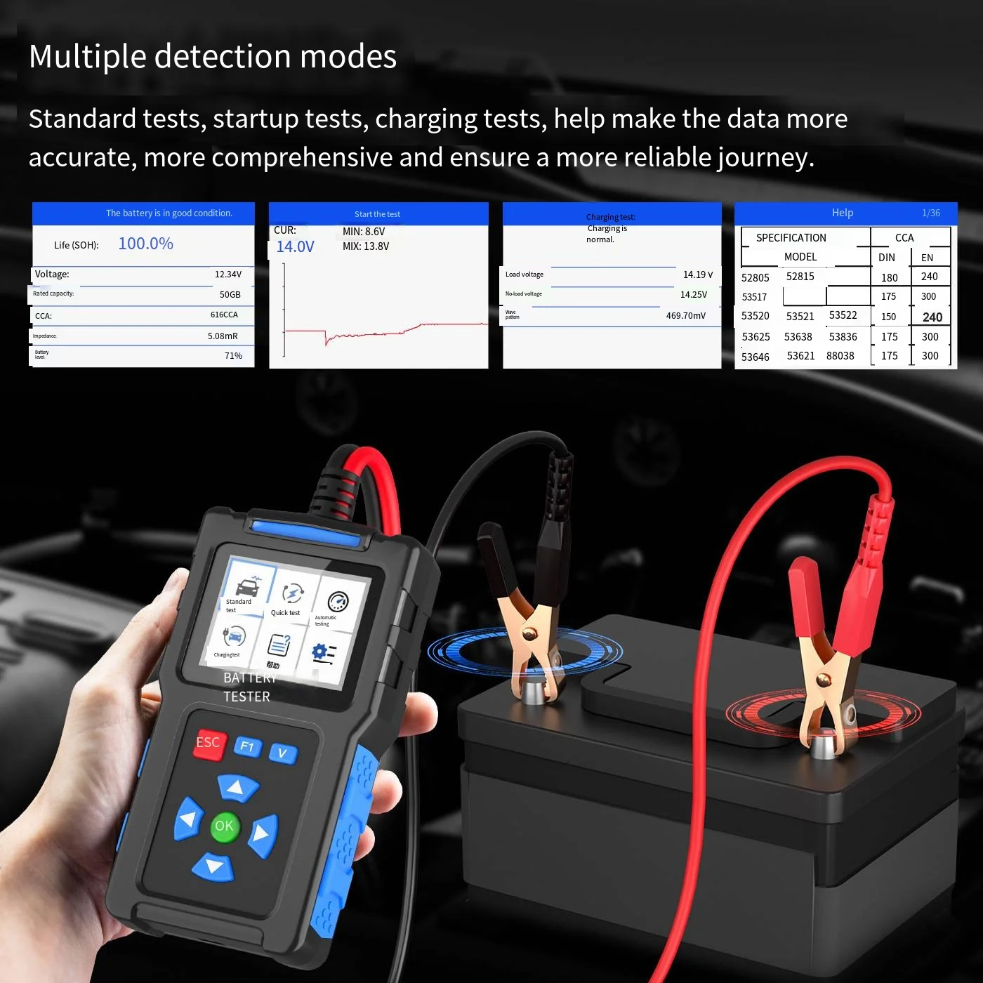 2026 New Product BT300 Battery Tester with Multiple Detection Modes and Reverse Polarity Protection