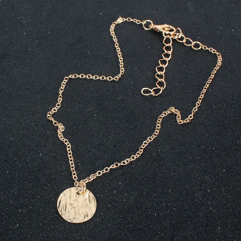 DIY accessories European and American cross-border personalized gold disc coin pendant, alloy multi-layer collarbone chain femal