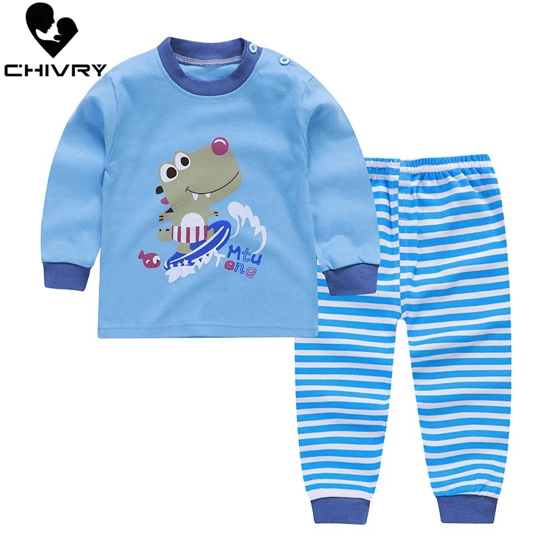 Kids Boys Girls Pajama Sets Cartoon Print Long Sleeve O-Neck Cute T-Shirt Tops with Pants Toddler Baby Autumn Sleeping Clothes