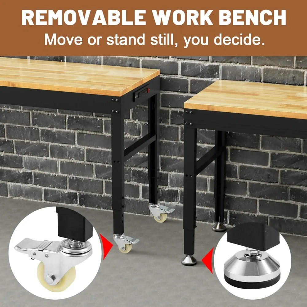 منضدة عمل شديدة التحمل قابلة للتعديل بسعة 1800 رطلاً، وطاولة عمل من الخشب الصلب، ومنافذ دوارة ومنافذ طاقة #6