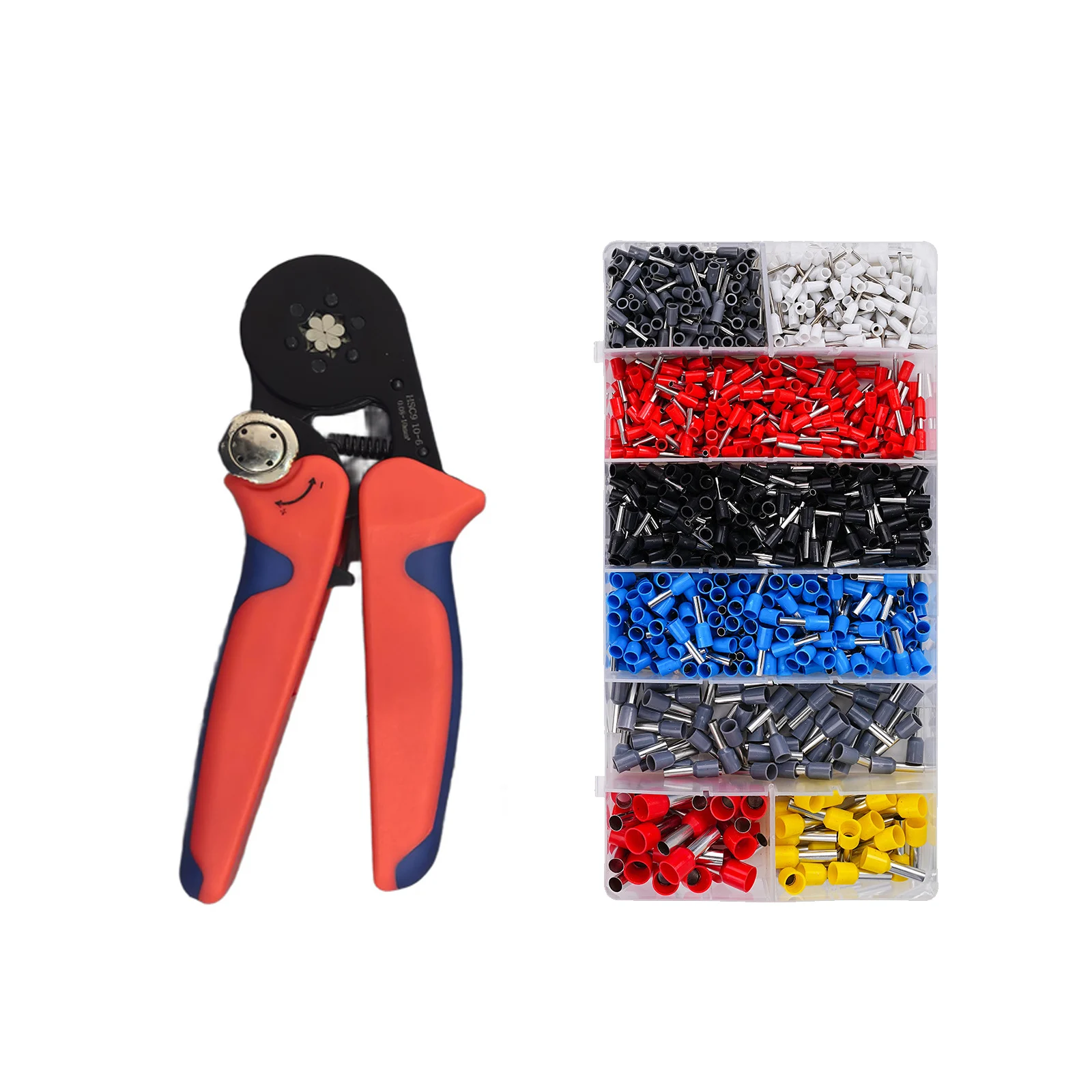 Wire Ferrule Crimping Kit HSC9-10-6 with 1200 Pieces Tinned Brass AWG 24 7 0.08 10mm2 for Terminal Connections