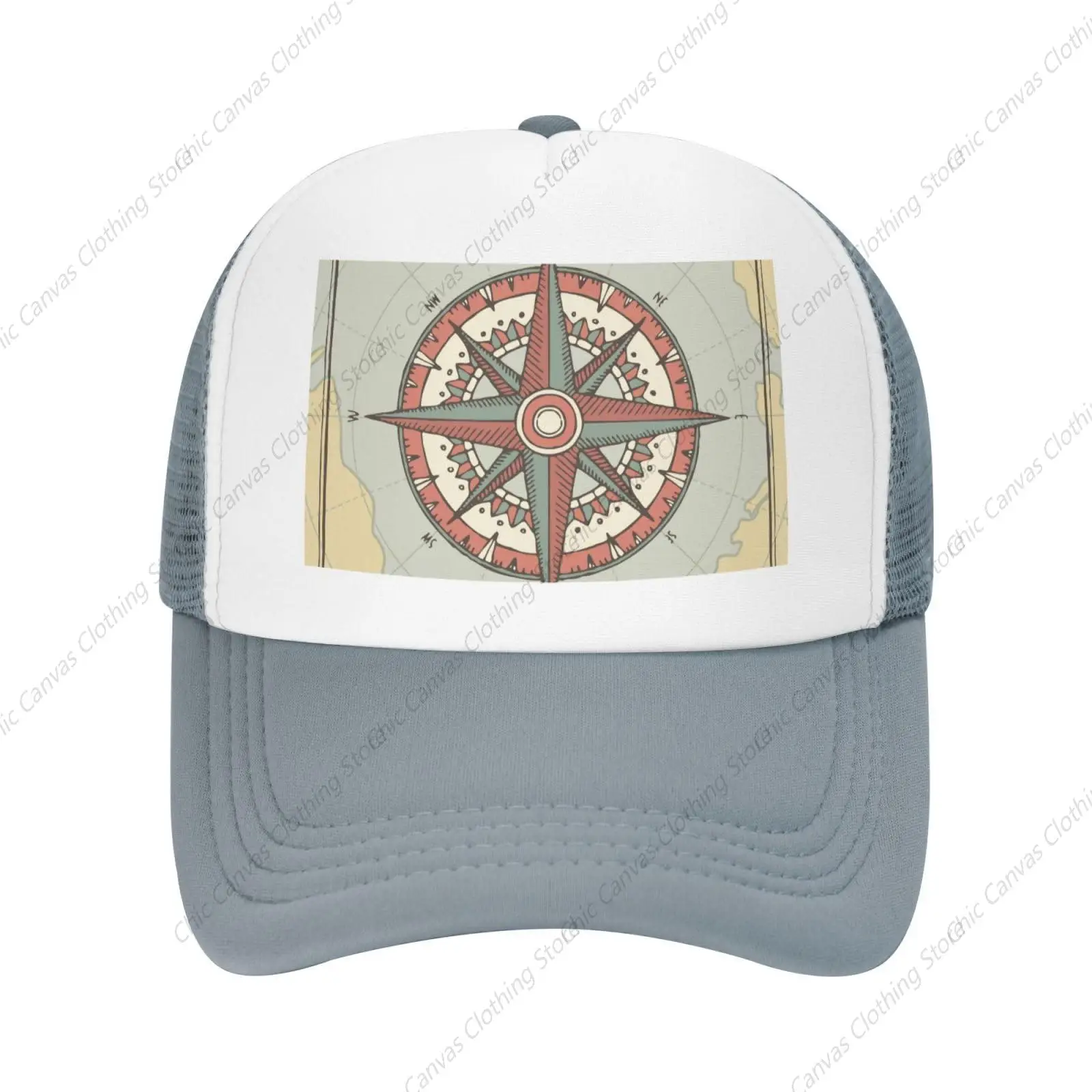 Wind Rose Old Compass Gray Mesh Baseball Cap Adjustable Adult Mesh Hat Comfortable ?Summer Outdoor Sun Hat For Daily Outdoor image 2