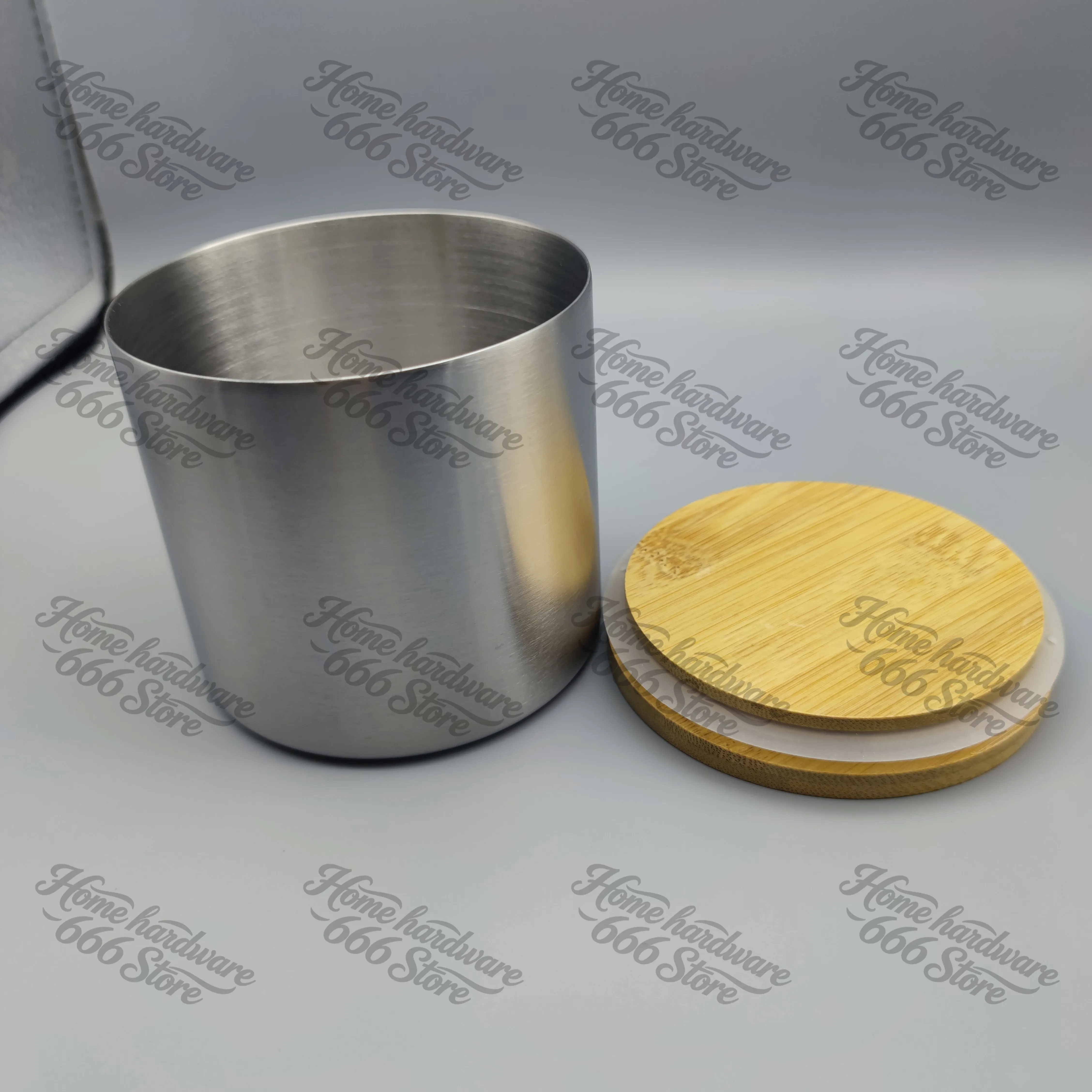 Fractured Stainless Steel Coffee Bean Wrought Iron/bamboo Lid Sealed Jar