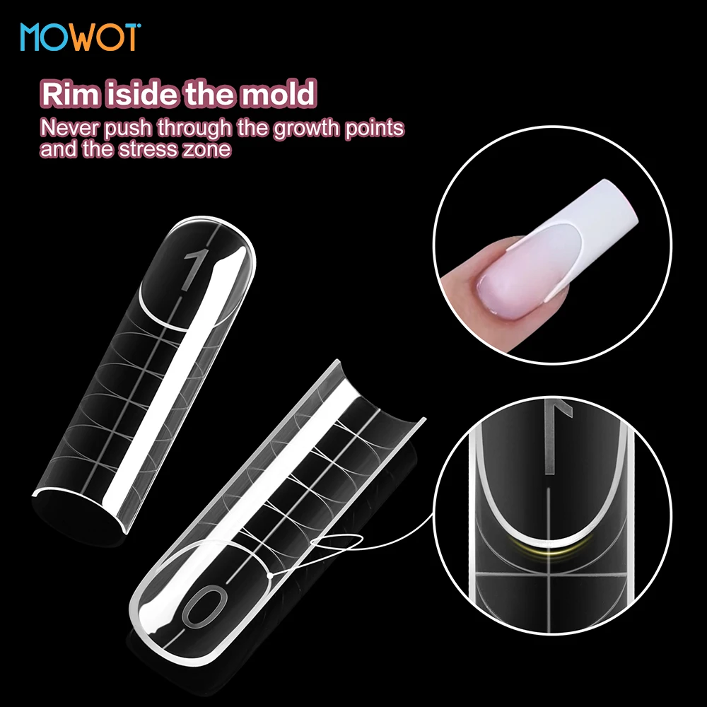 MOWOT 140pcs Square French Dual Nail Forms 14 Sizes Full Cover Reusable Nail Tips Poly Nail Gel Extension Upper Mold Nail Tools